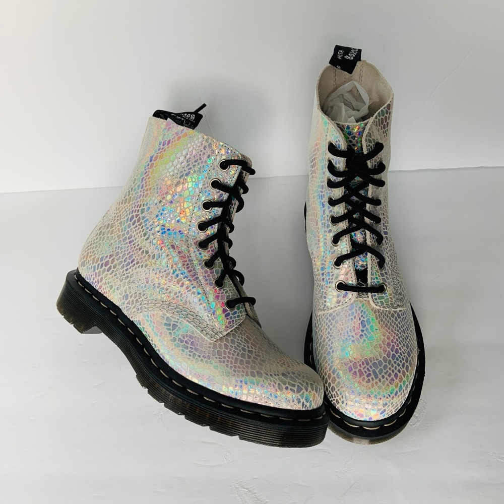Dr. Martens 1460 Pascal Metallic Snake Shimmer  Festival Lace Up Combat Boots - Picture 2 of 11